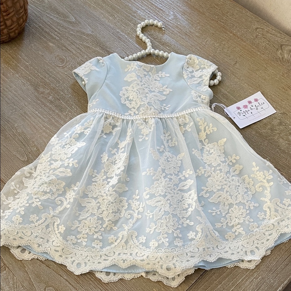 Toddler 2T Elegant Blue and White Lace Dress NWT Pippi & Julie